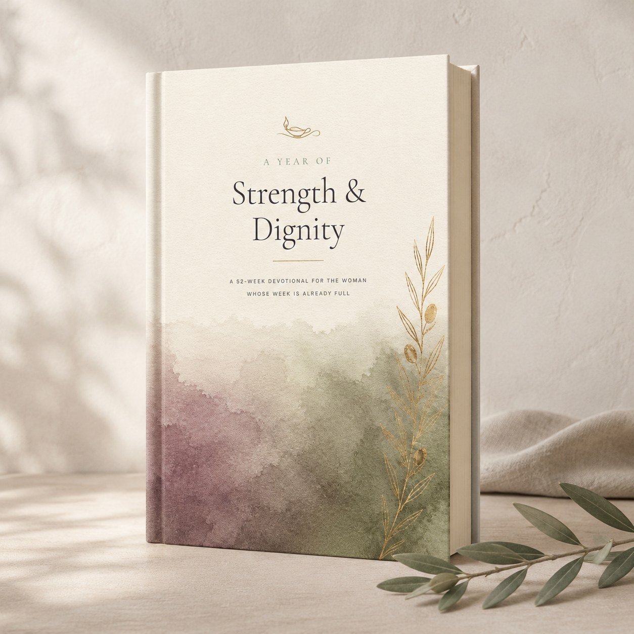 A Year of Strength and Dignity devotional styled on linen