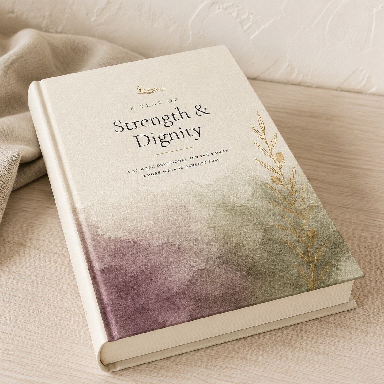 A Year of Strength and Dignity resting on a pale wood table